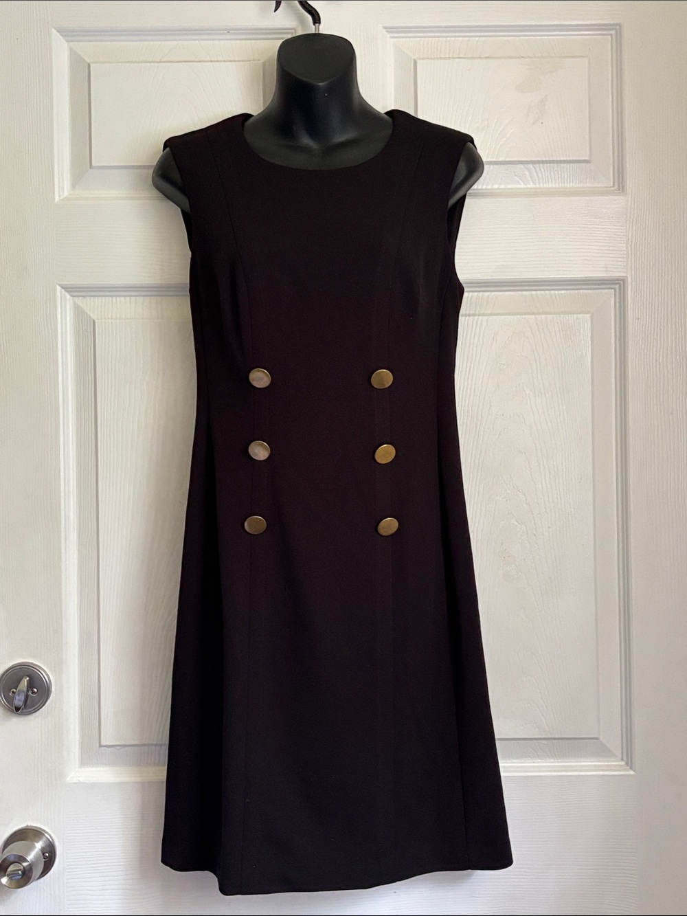 Sleeveless Black Mini Dress with Gold Button Detail Size 4 vintage vibe go go